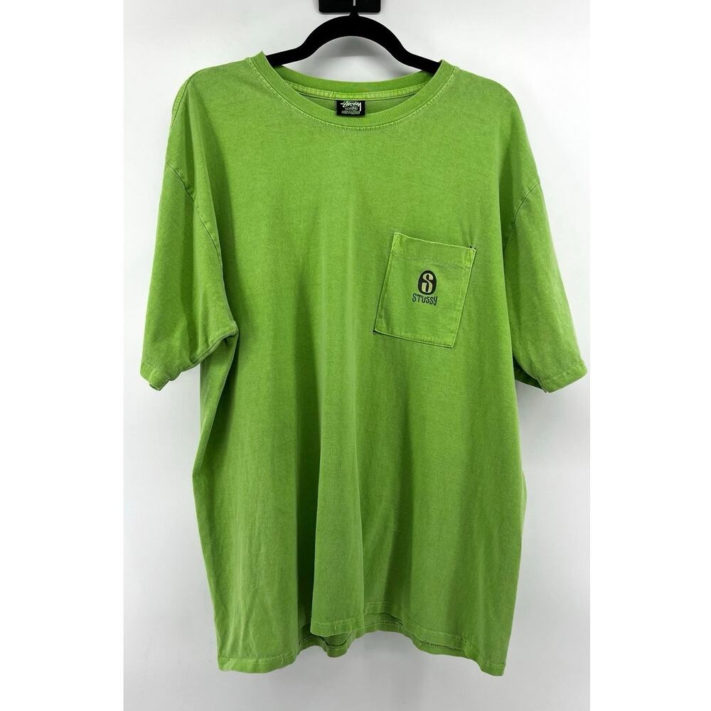 Stussy Men's Pocket T-Shirt Size XL Green Vintage Streetwear Surf Skate Neon